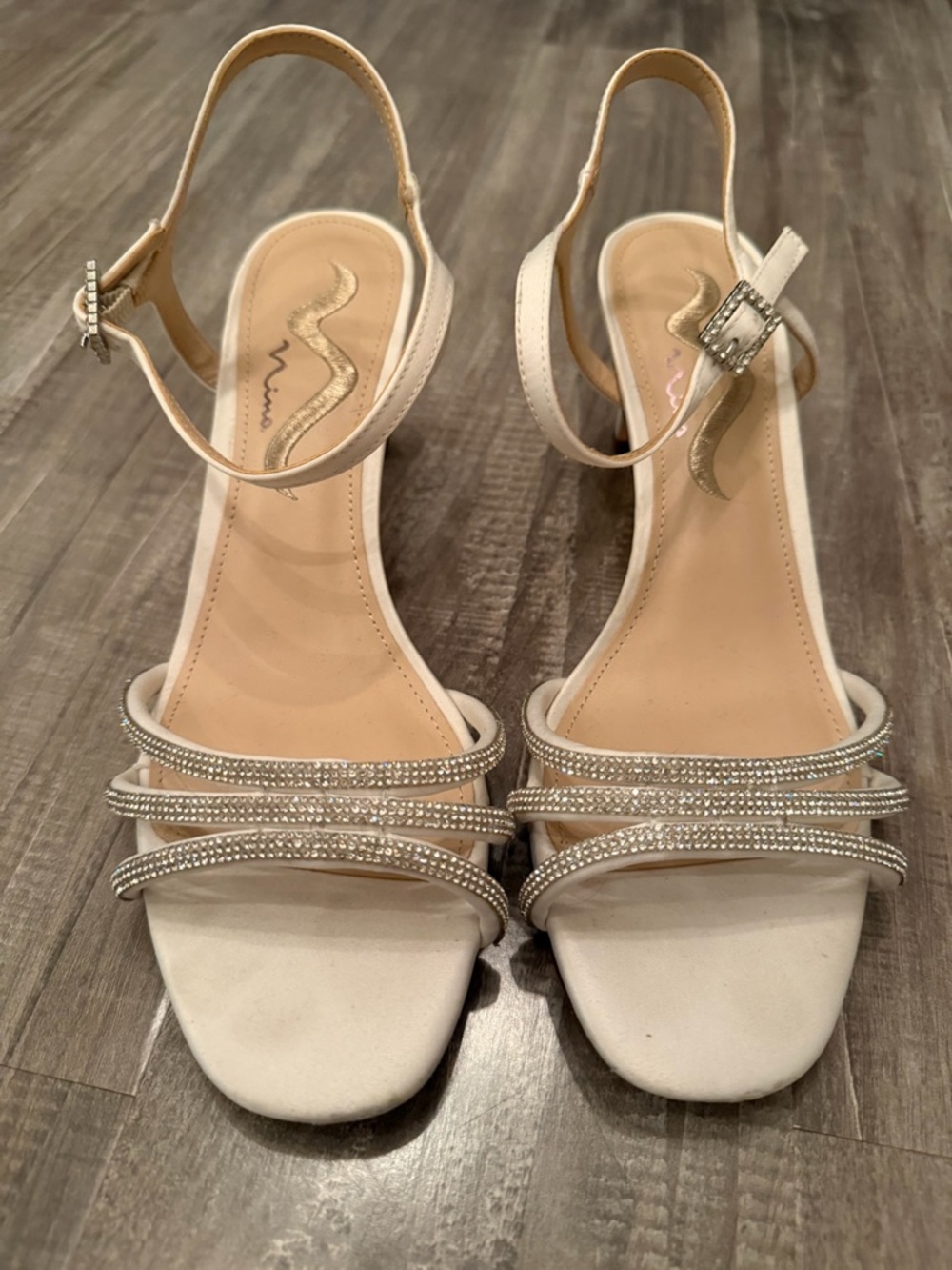 Ivory Rhinestone-Strap Slingback Heels - Picture 2 of 8
